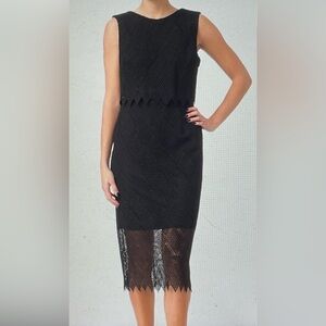 Joseph Ribkoff dress midi black crochet sz 8 tiered